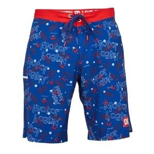 DIXXON Men's Blue Motor Boatin' Board Shorts Red Waistband Size 38